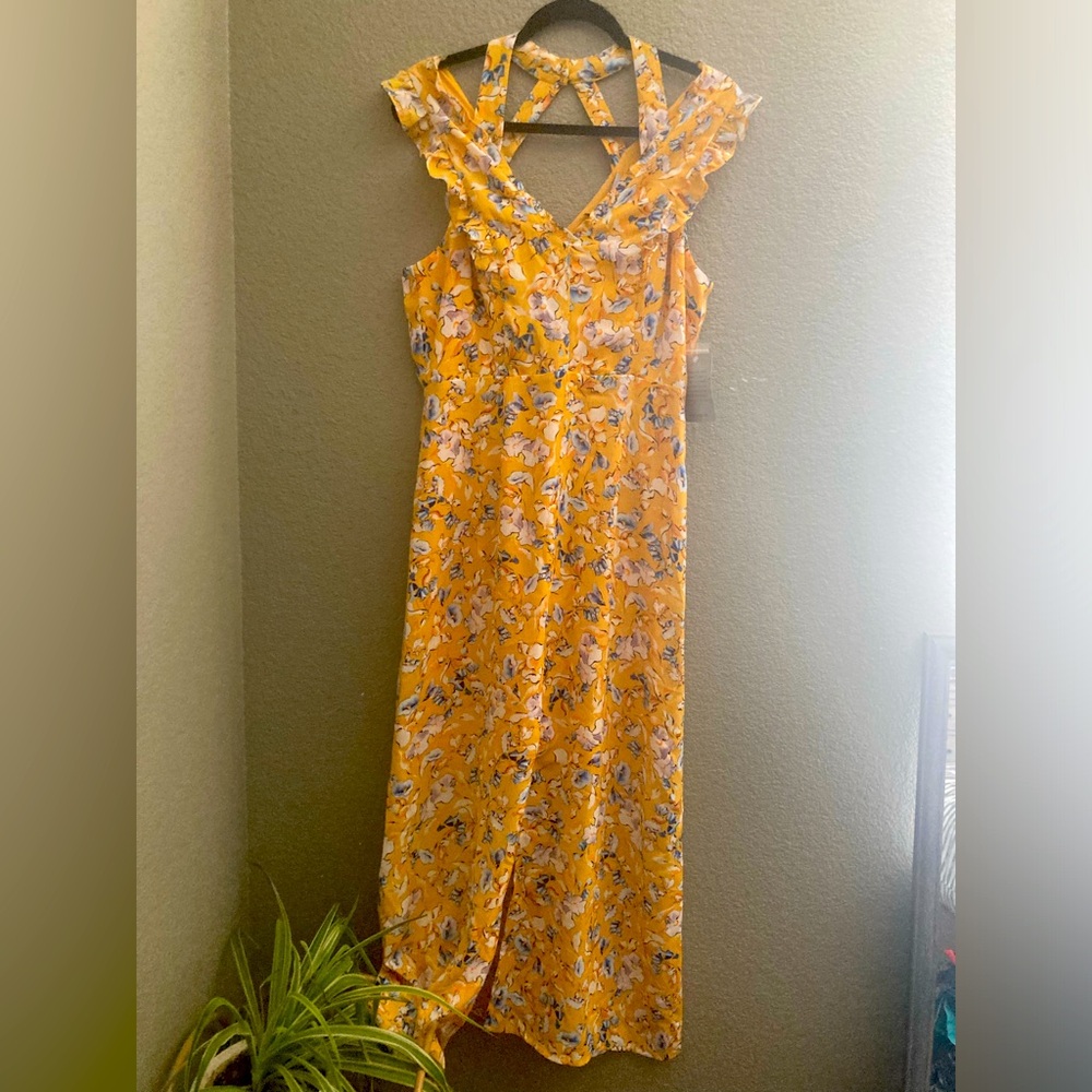 Floral yellow midi dress